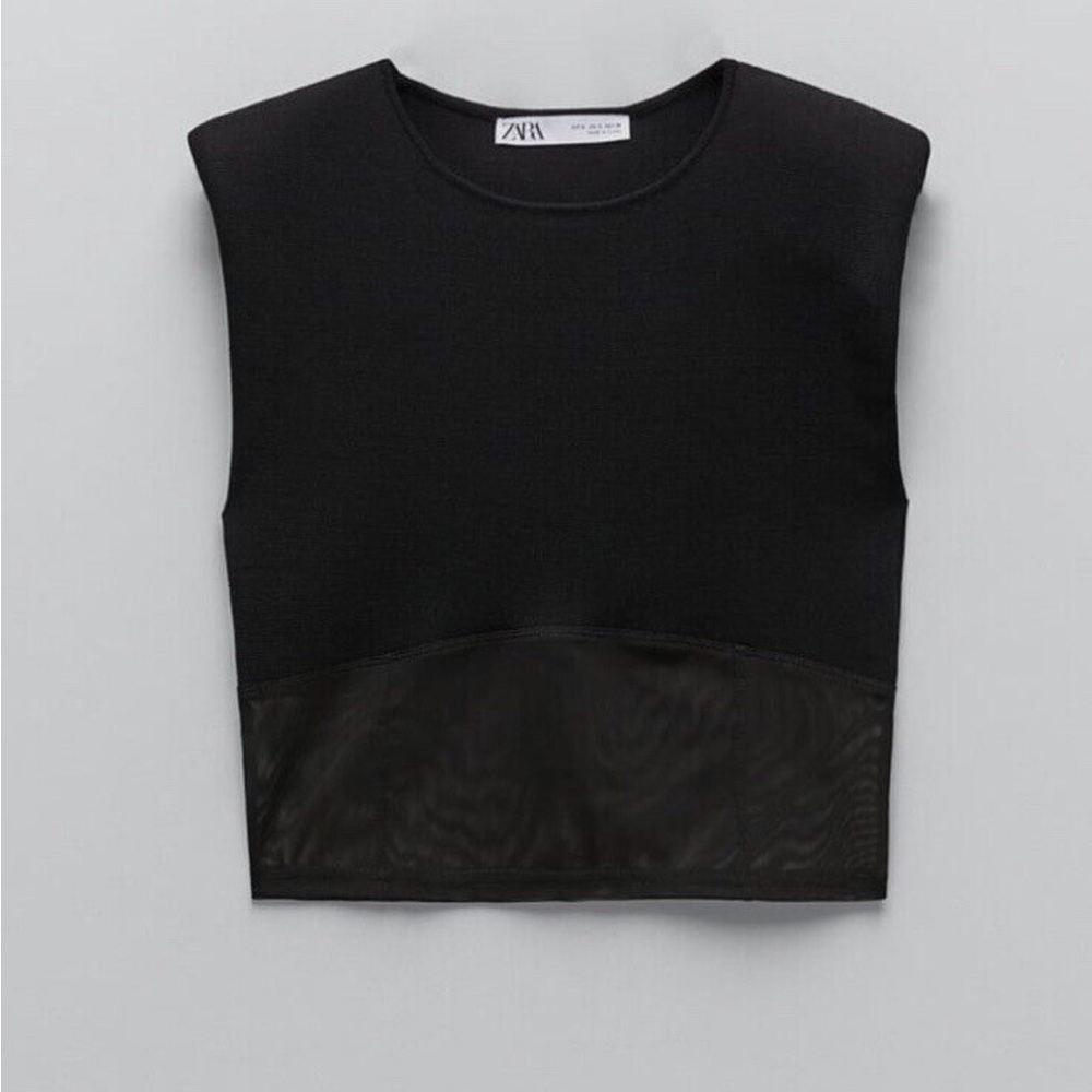 Zara Black Shoulder-Pad Crop Top